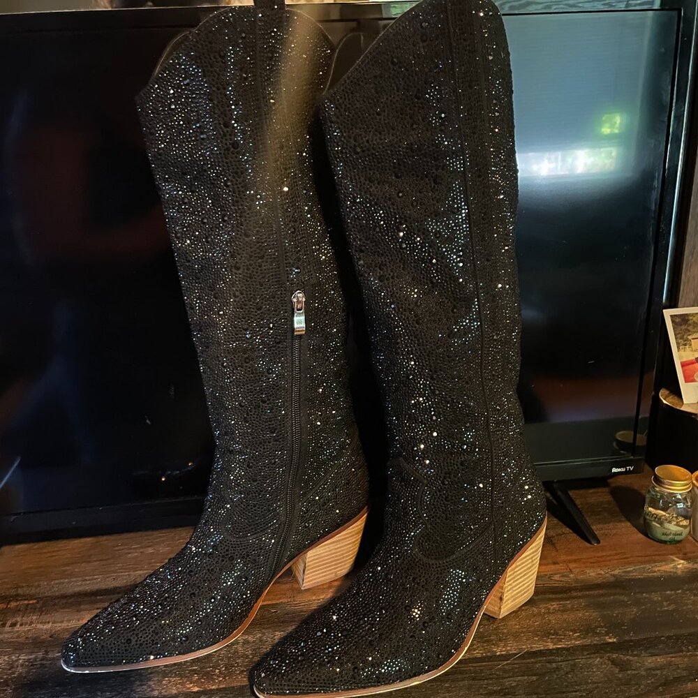 Black Sparkly Zip Boots Size 9